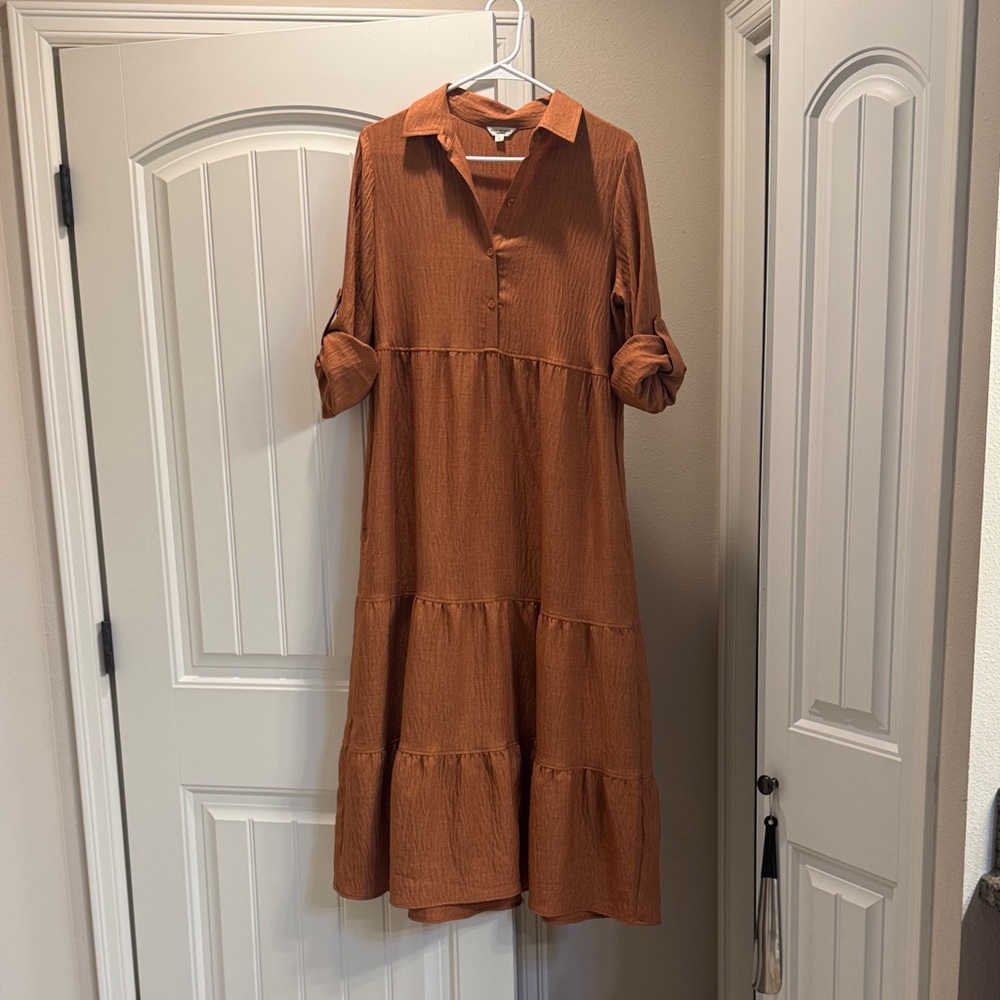Max Studio Terracotta Long Sleeve Dress